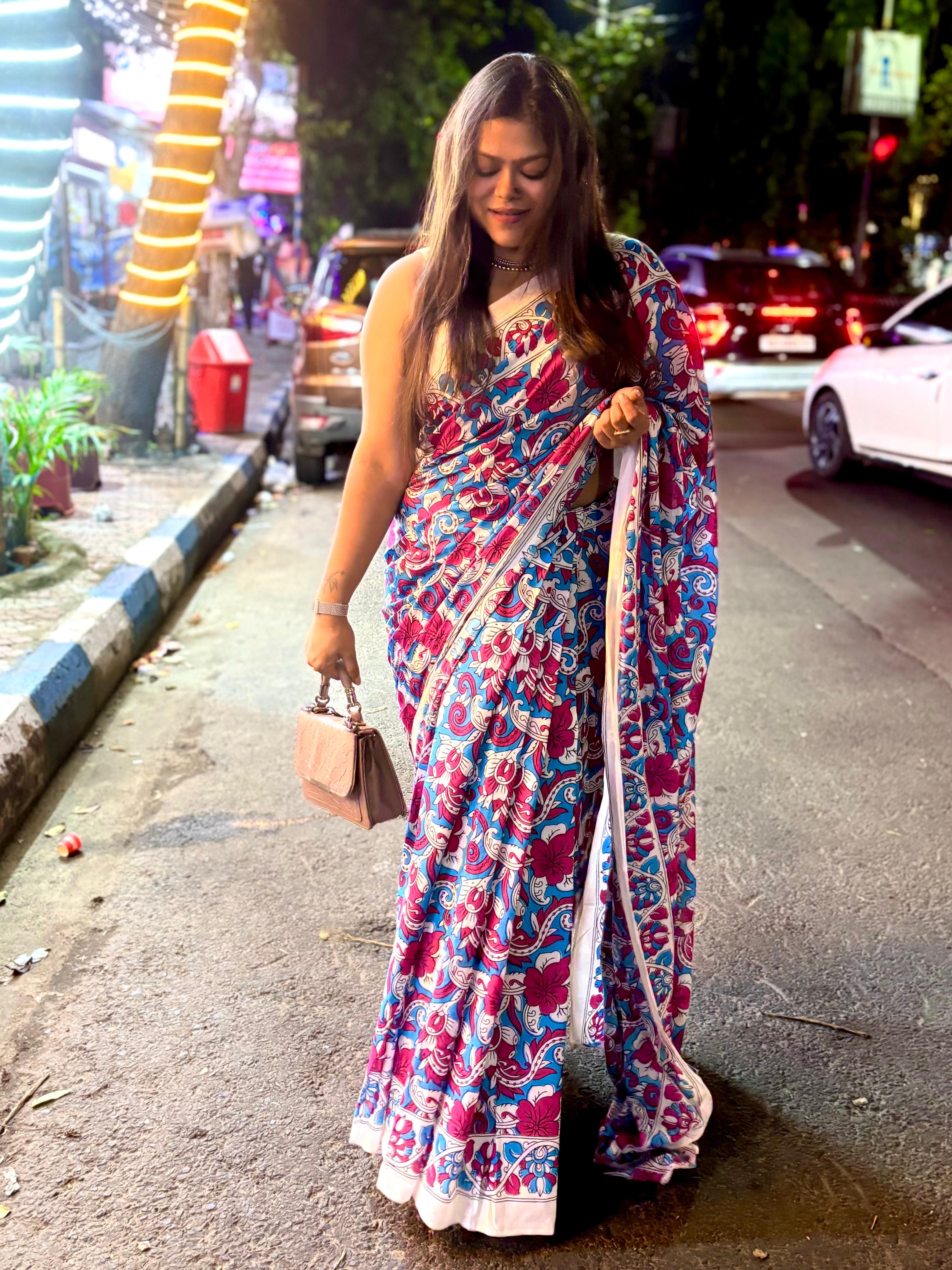 Sky blush Mul Mul Saree