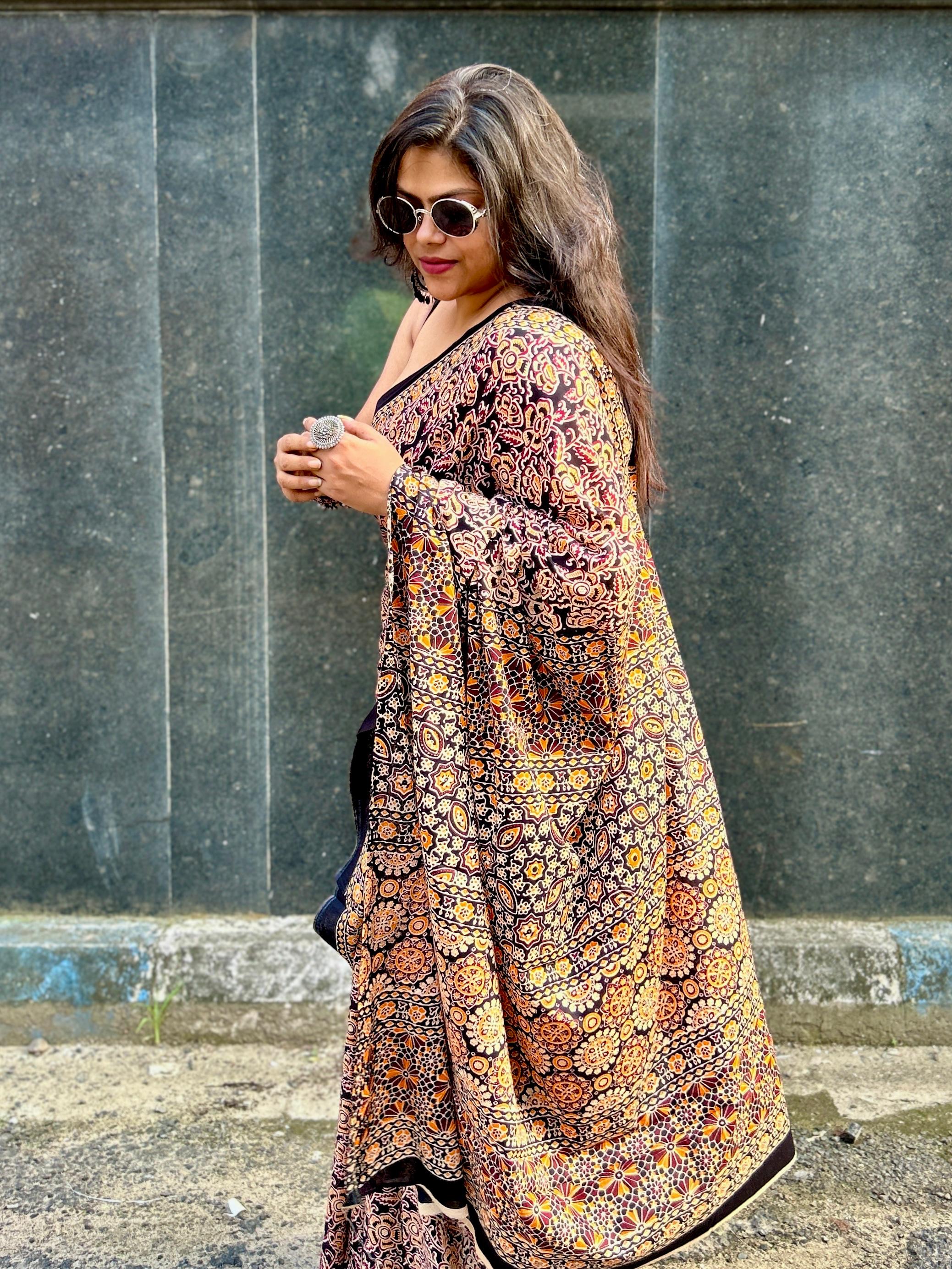 Ajrakh Ambar Mul Mul Saree