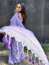Lavender Lines Cotton Saree