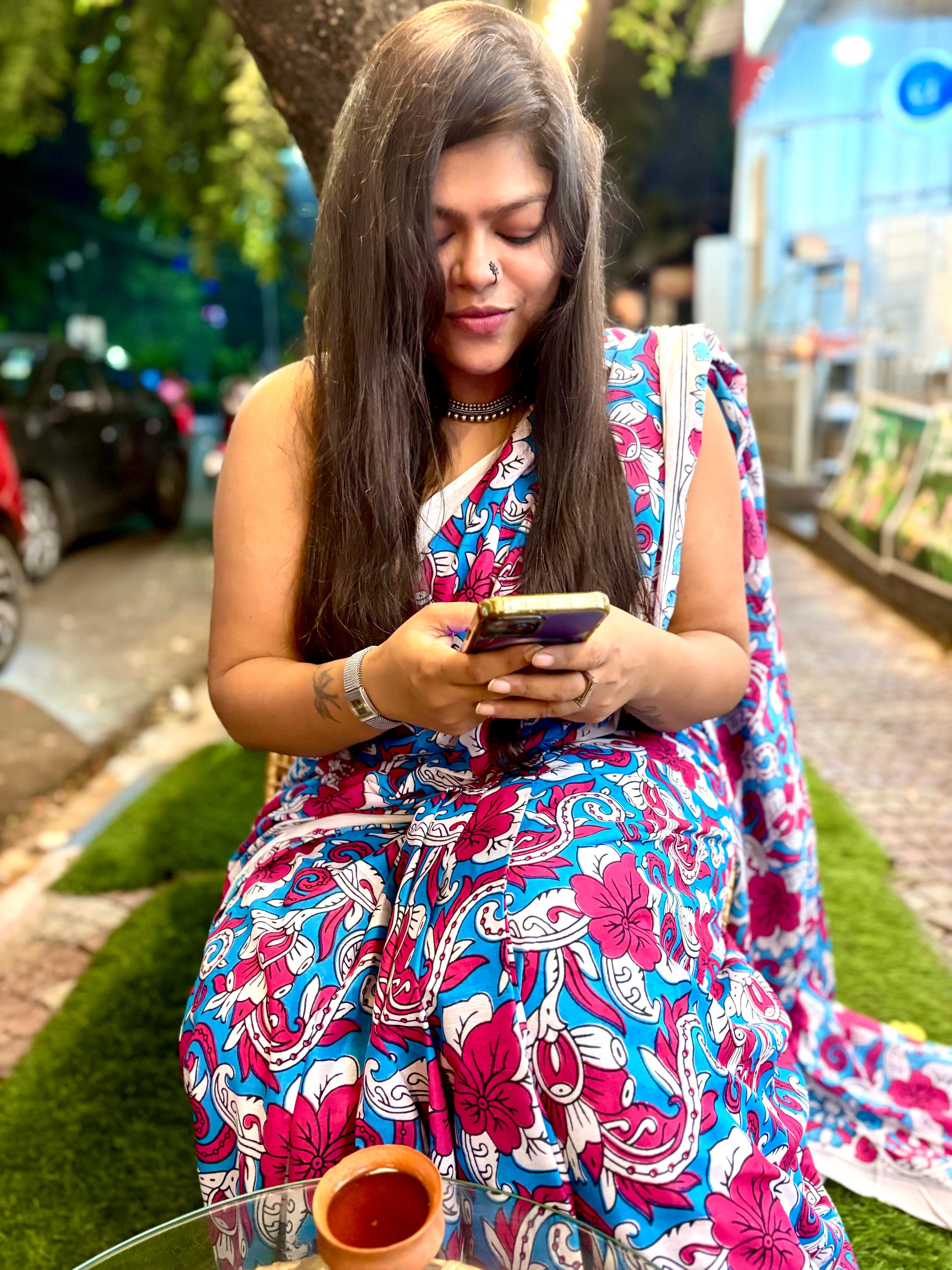 Sky blush Mul Mul Saree