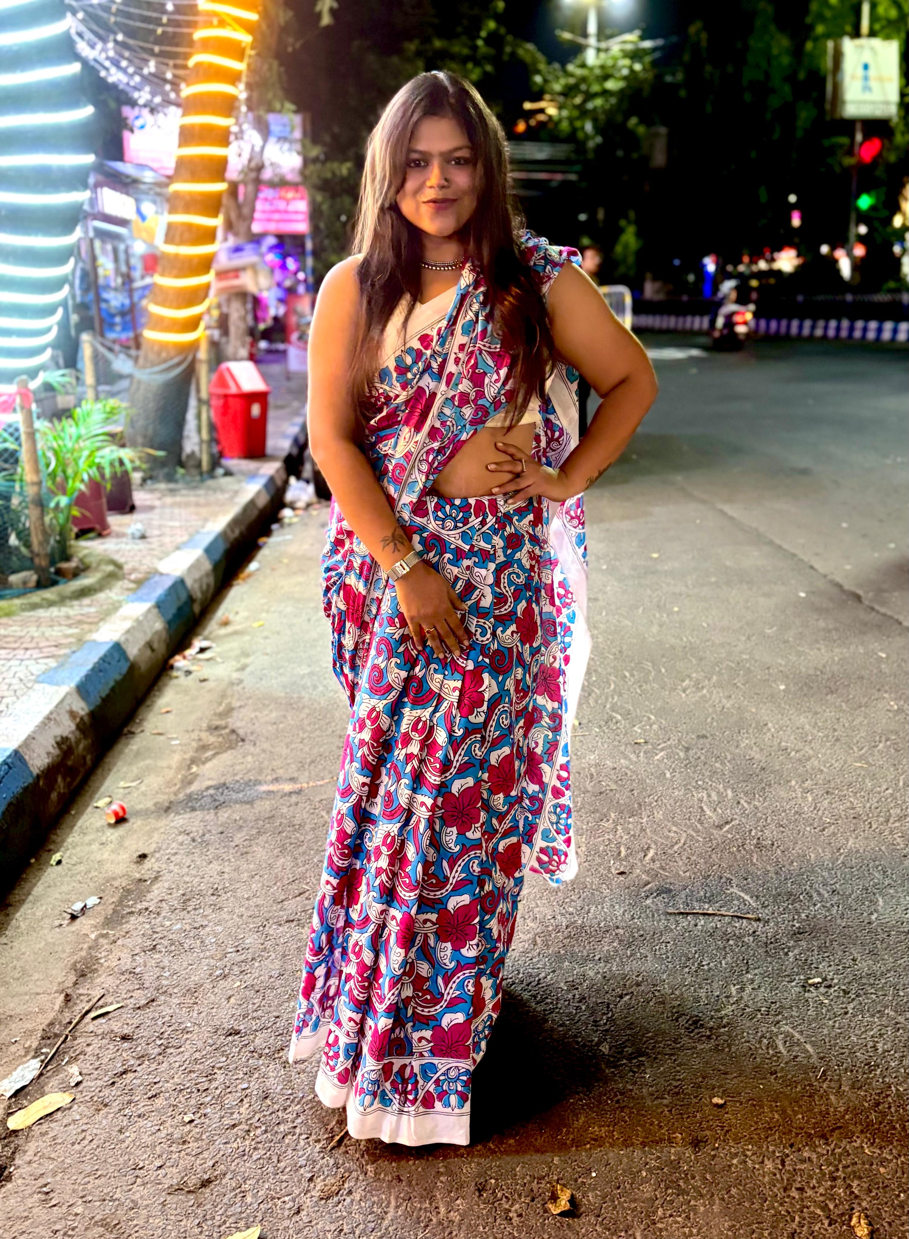 Sky blush Mul Mul Saree