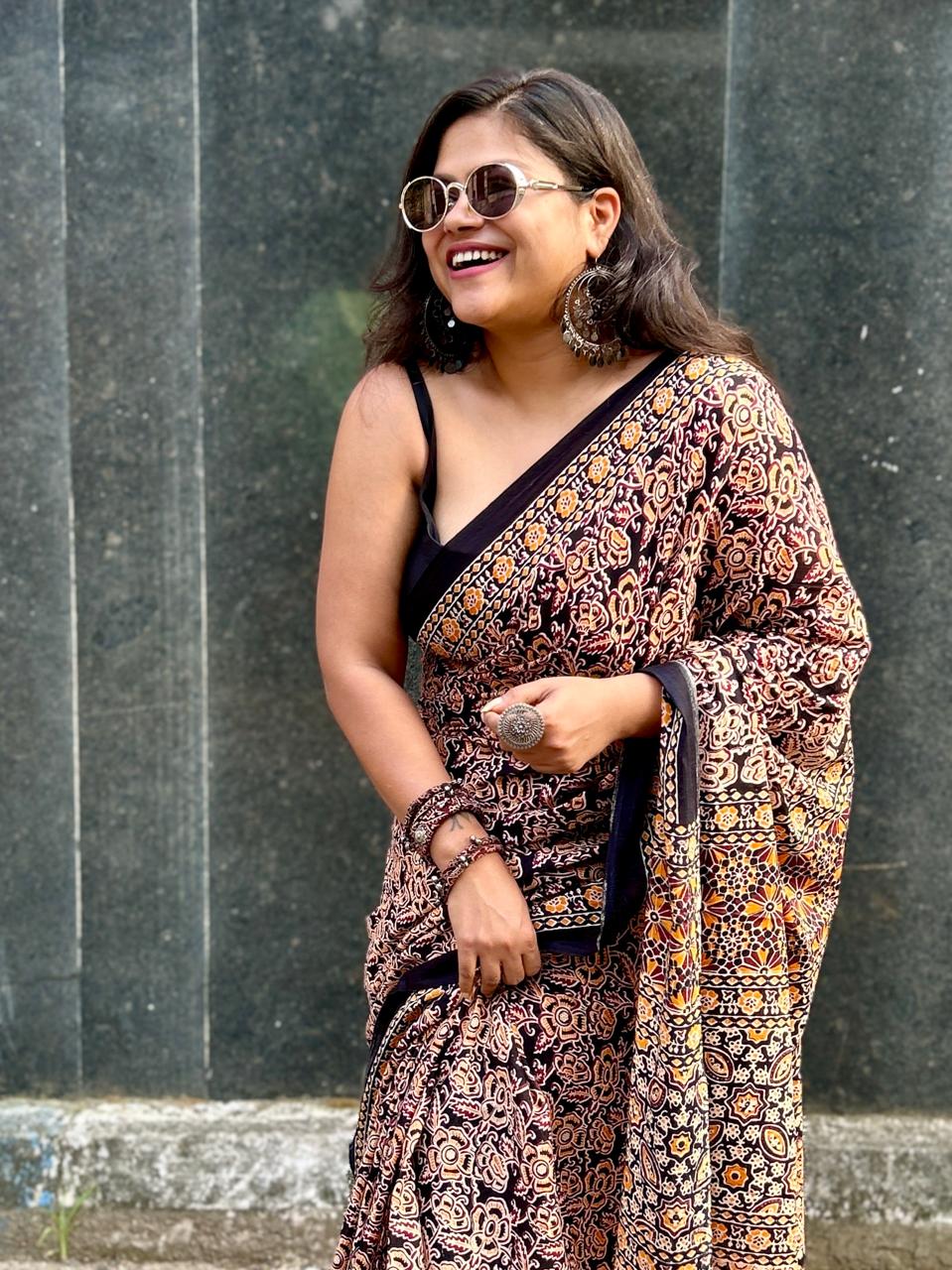 Ajrakh Ambar Mul Mul Saree