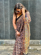 Ajrakh Ambar Mul Mul Saree
