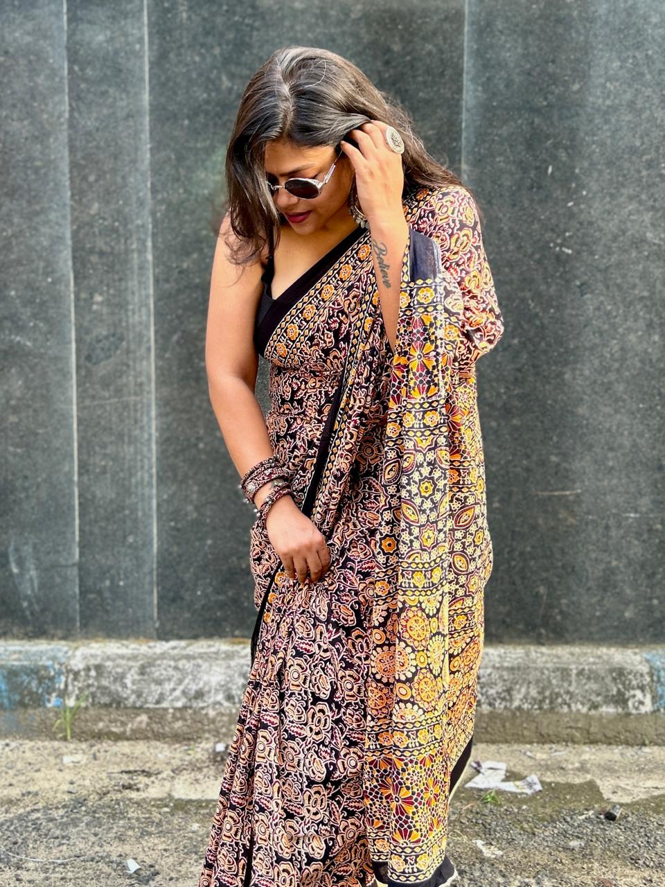 Ajrakh Ambar Mul Mul Saree