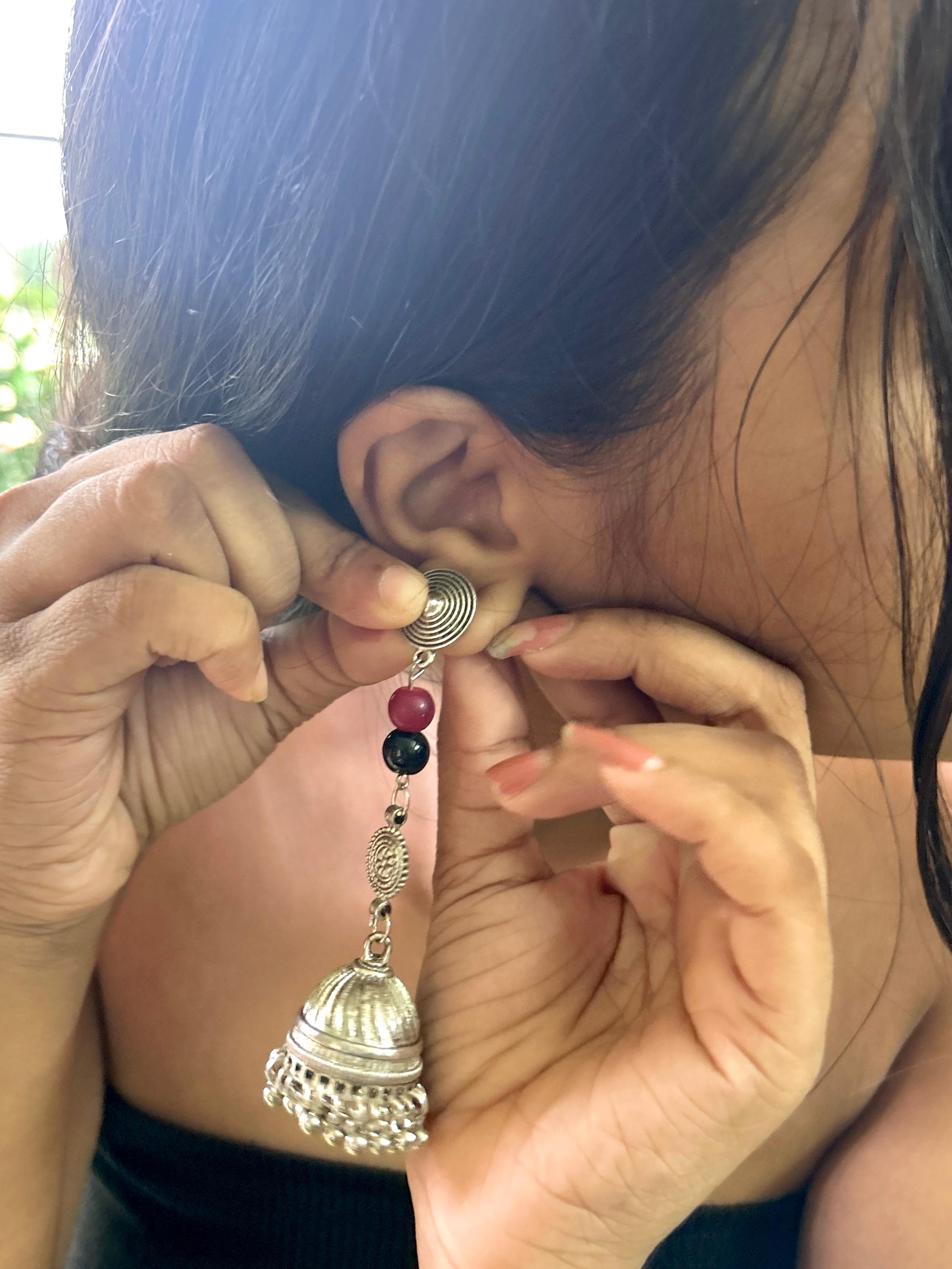 Oxidised Black and Red Beads Danglers