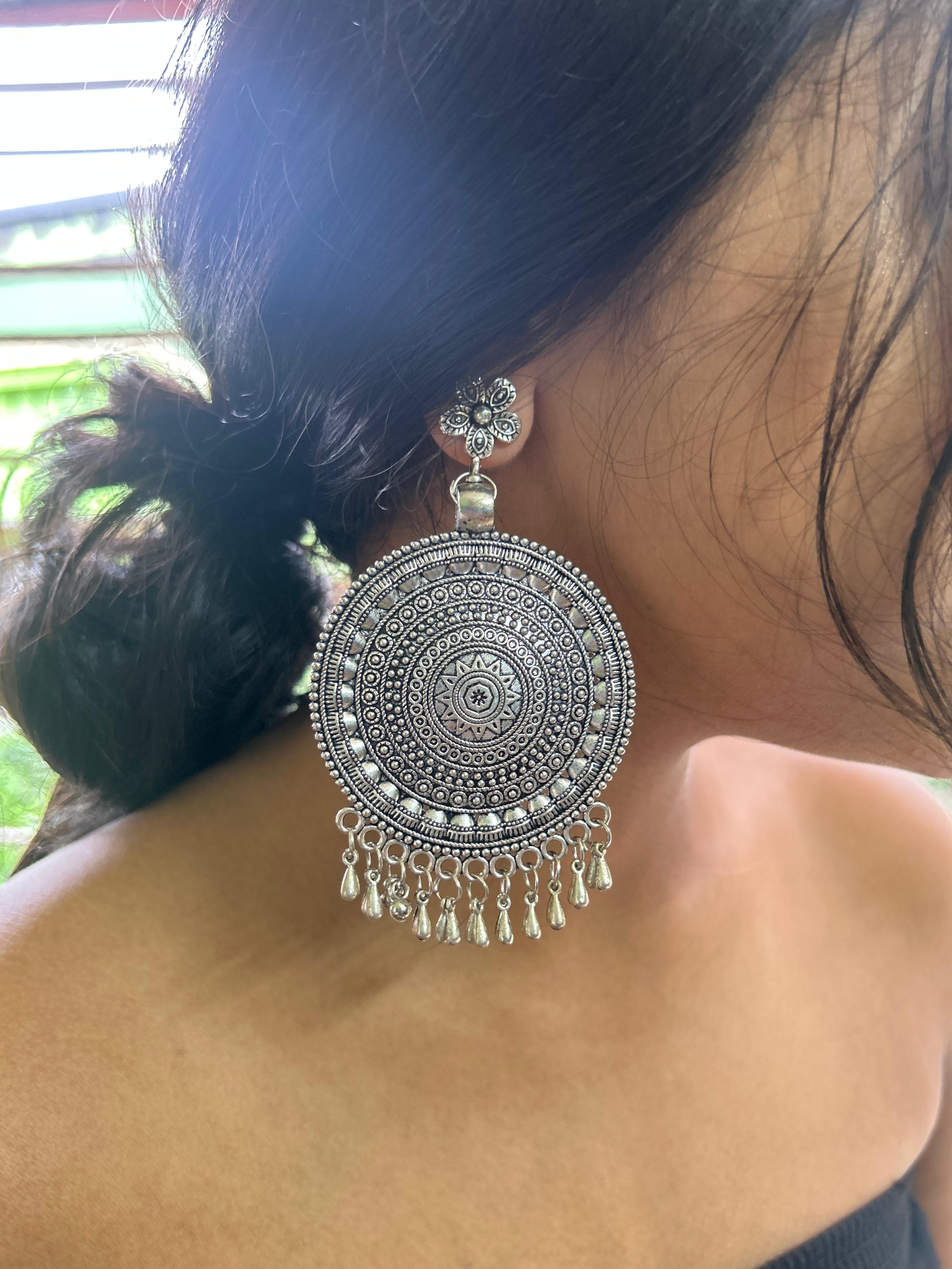 Divine Disc Oxidised Earrings