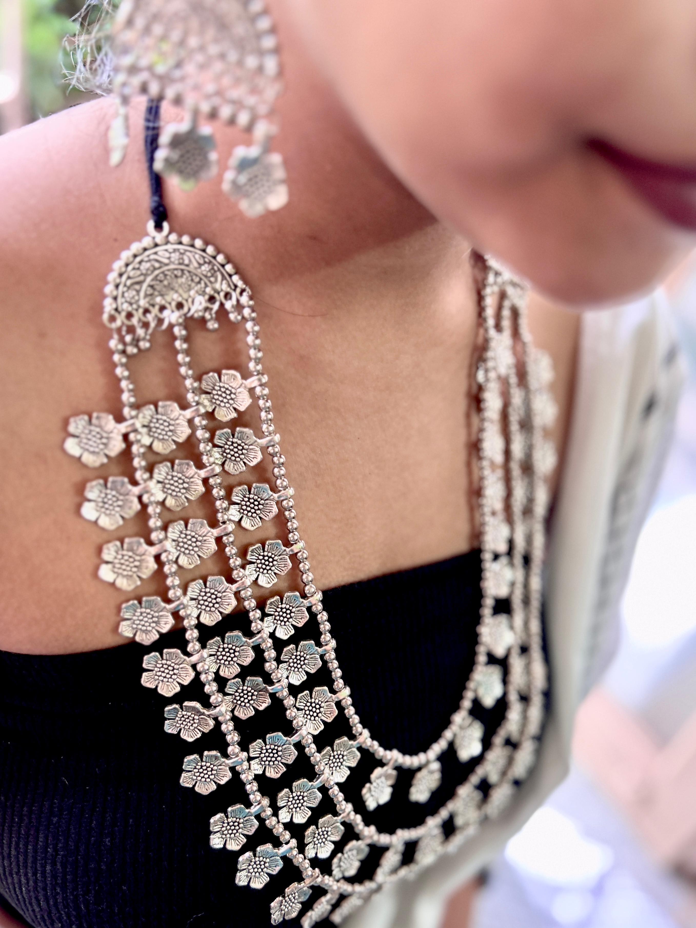 Majestic Glory Oxidised Necklace & Earrings Set