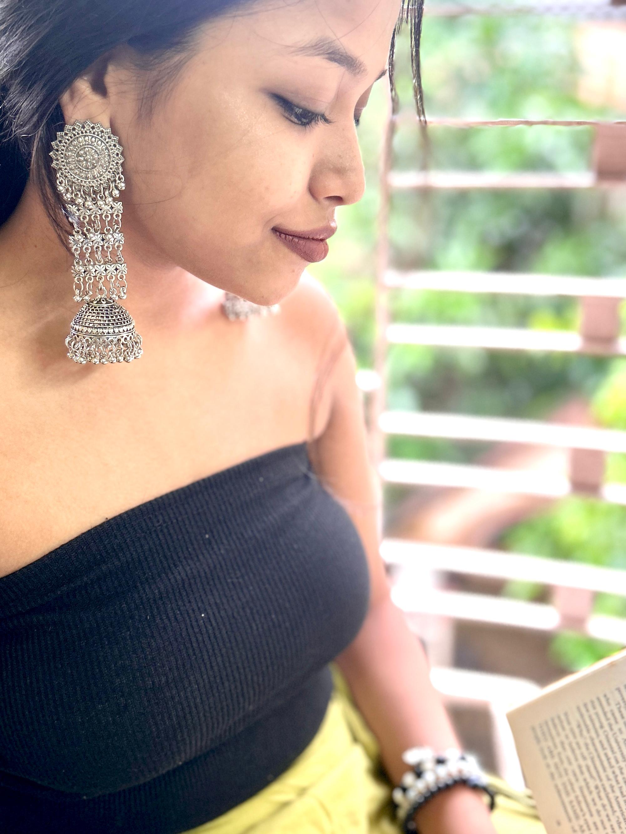 Aria Oxidised Long Tail Jhumkis