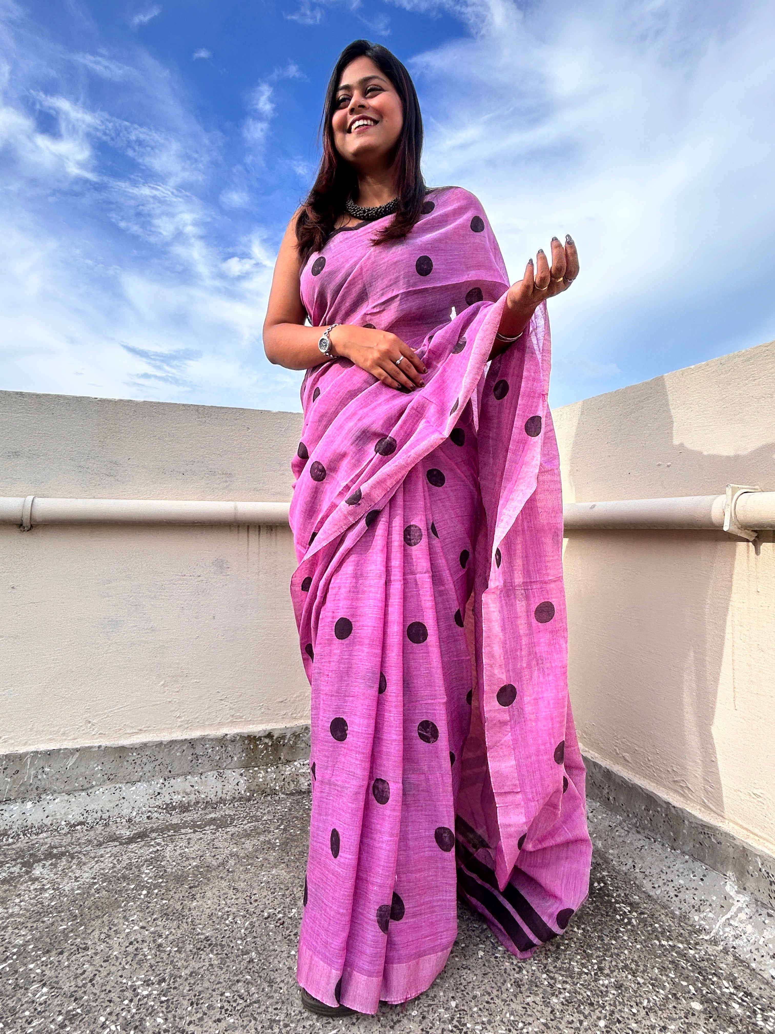Polka Noir Mul Mul Saree