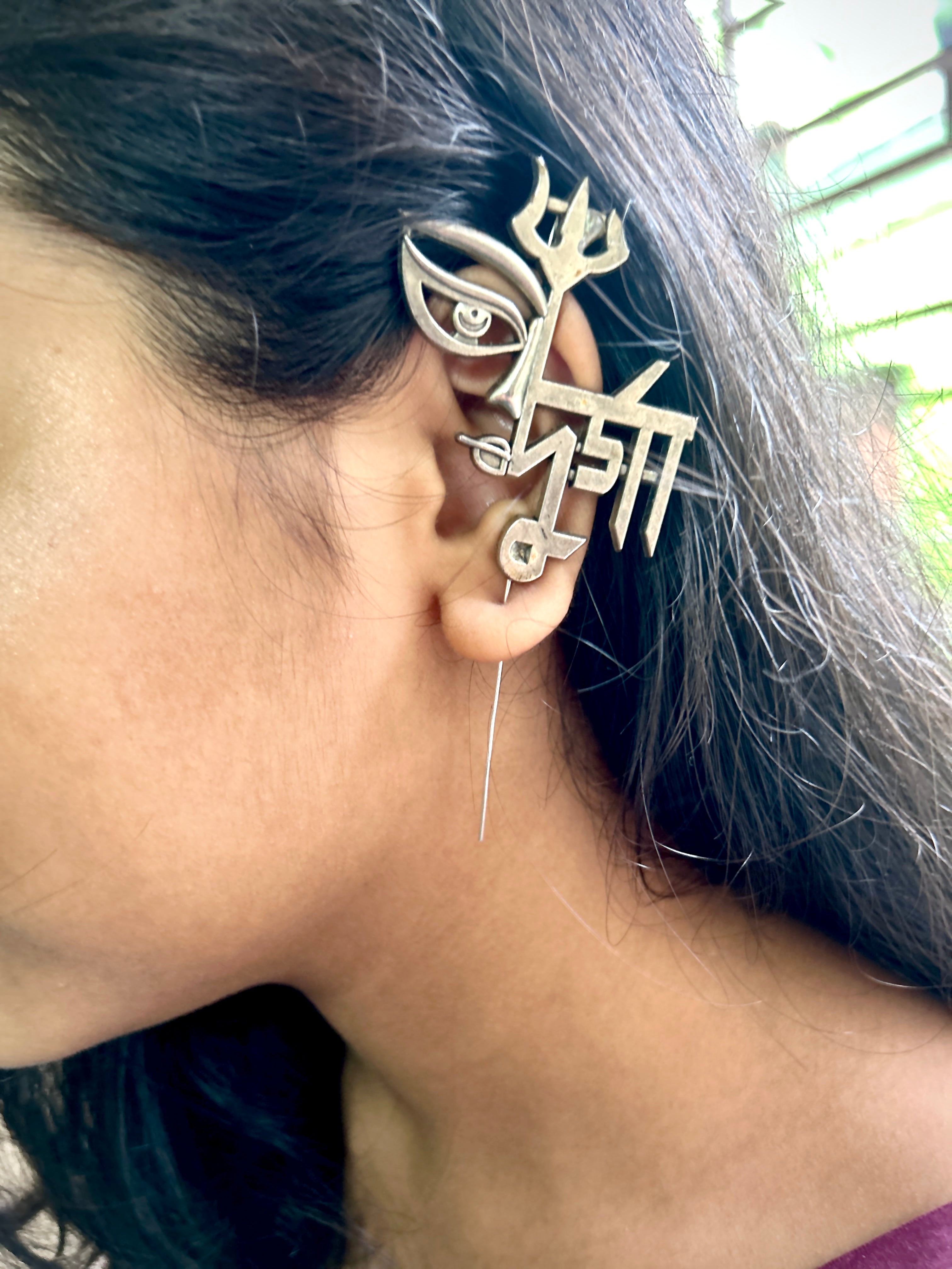Durga Trishul Oxidised Ear Cuffs