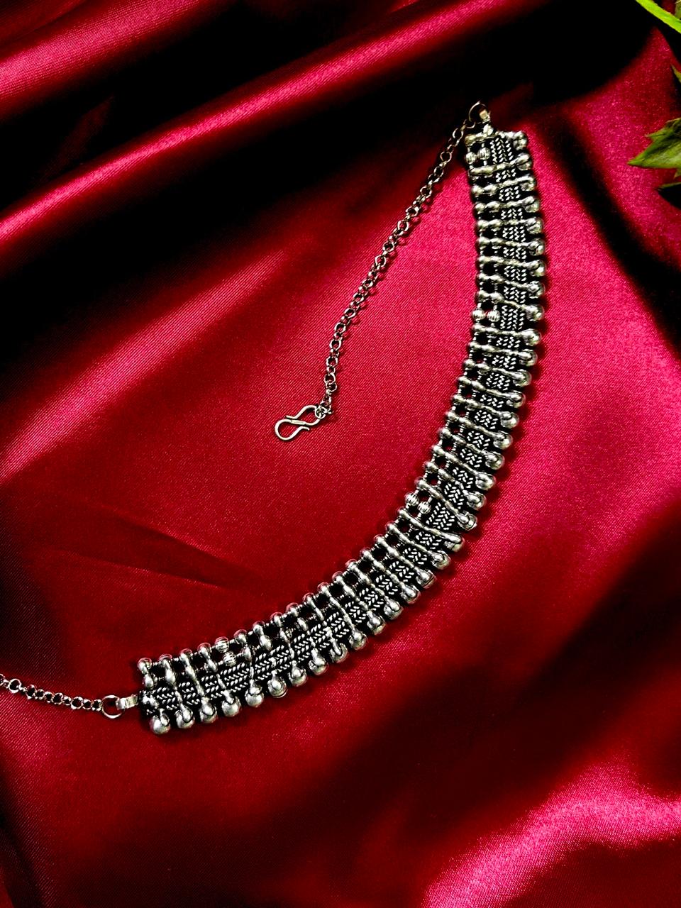 Statement Silver Oxidised Necklace