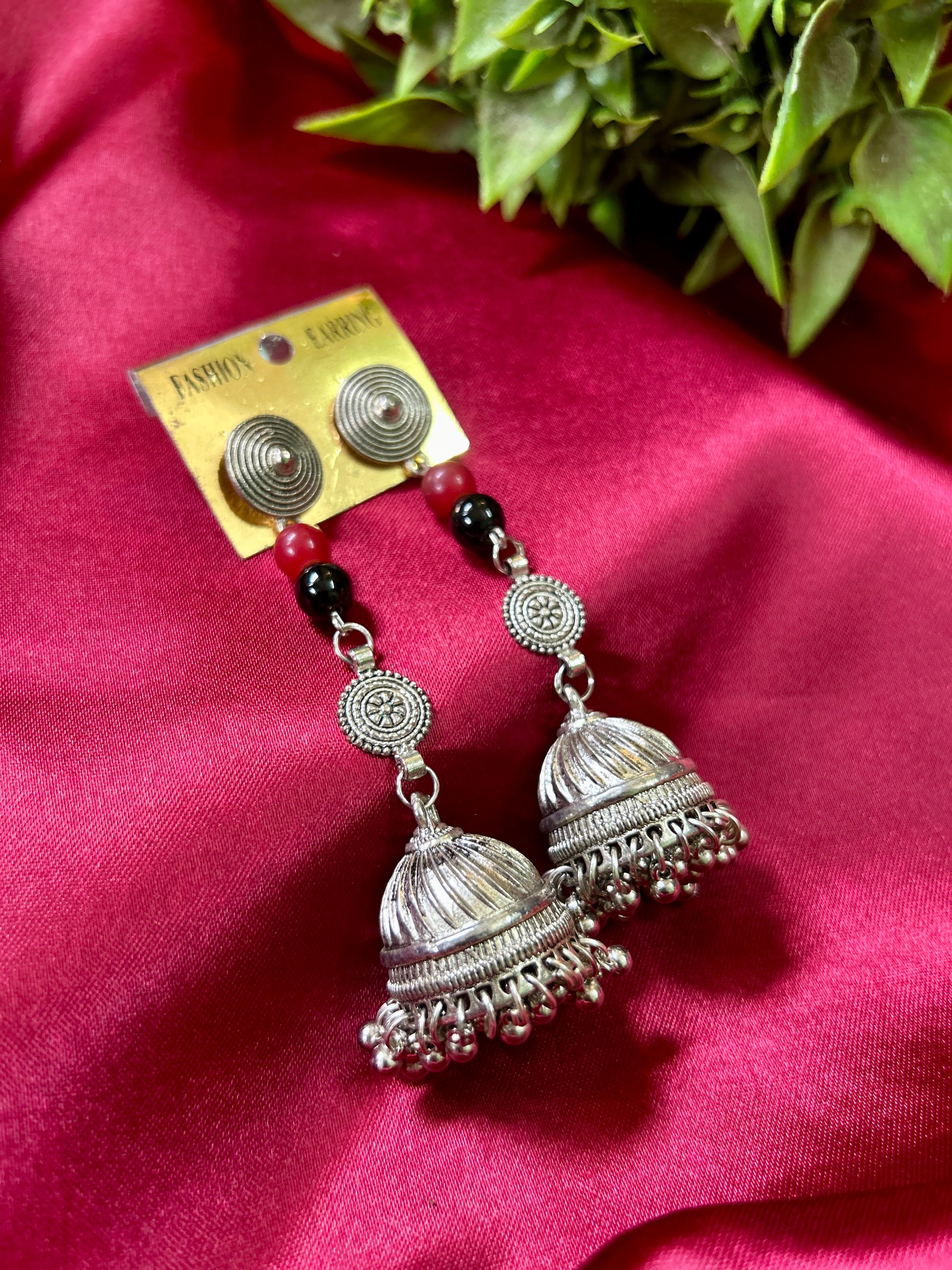 Oxidised Black and Red Beads Danglers