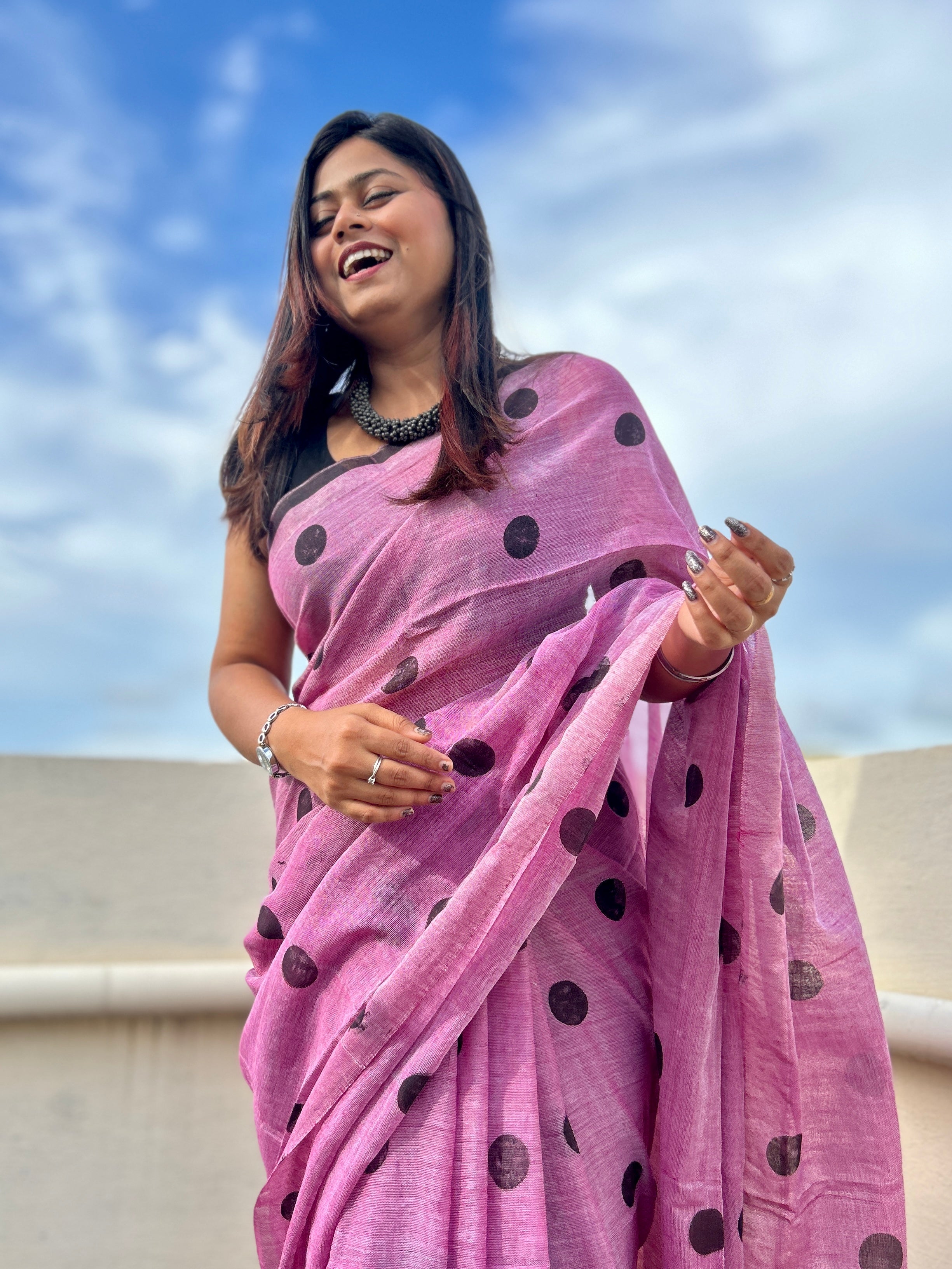Polka Noir Mul Mul Saree