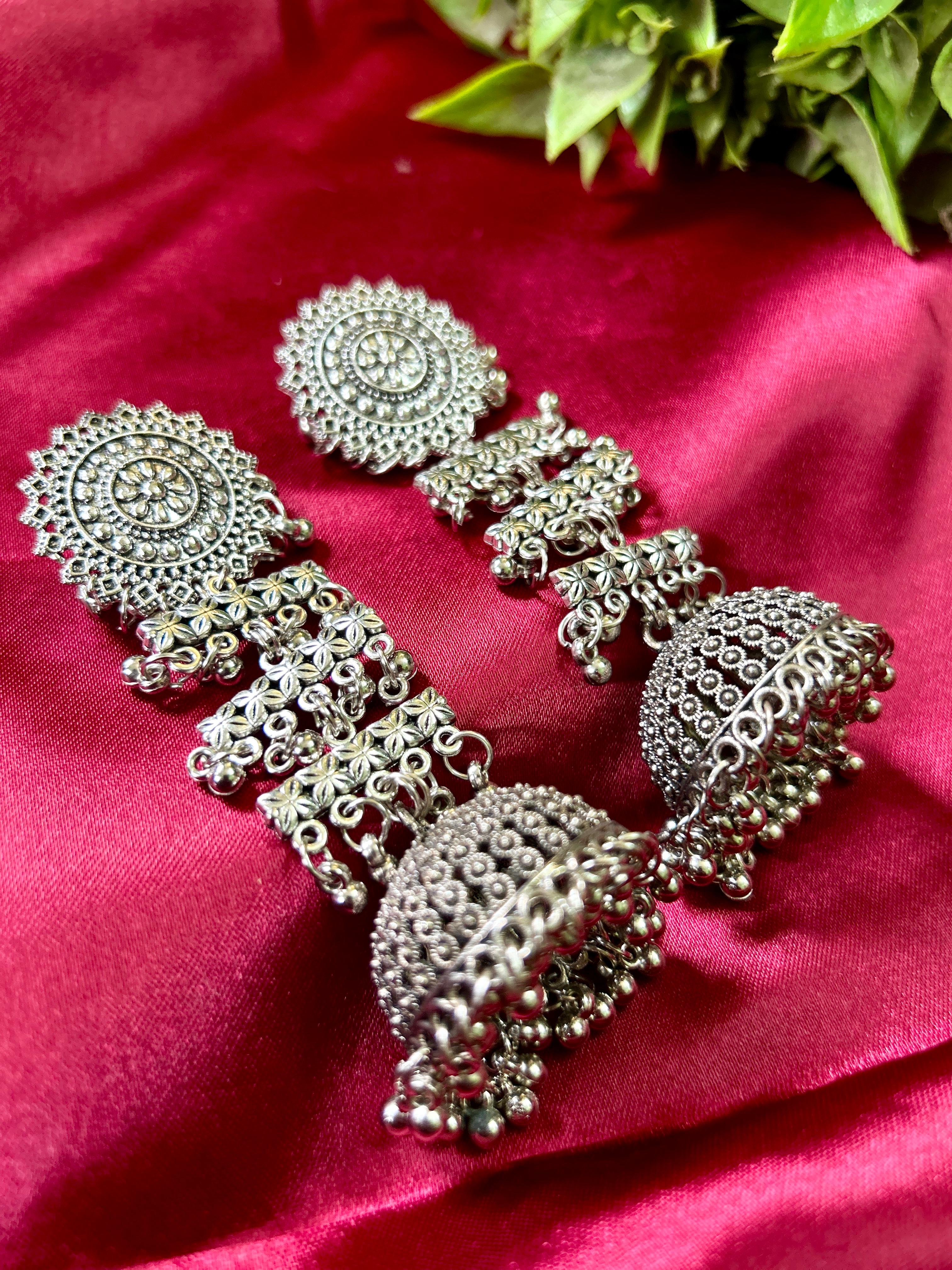 Aria Oxidised Long Tail Jhumkis