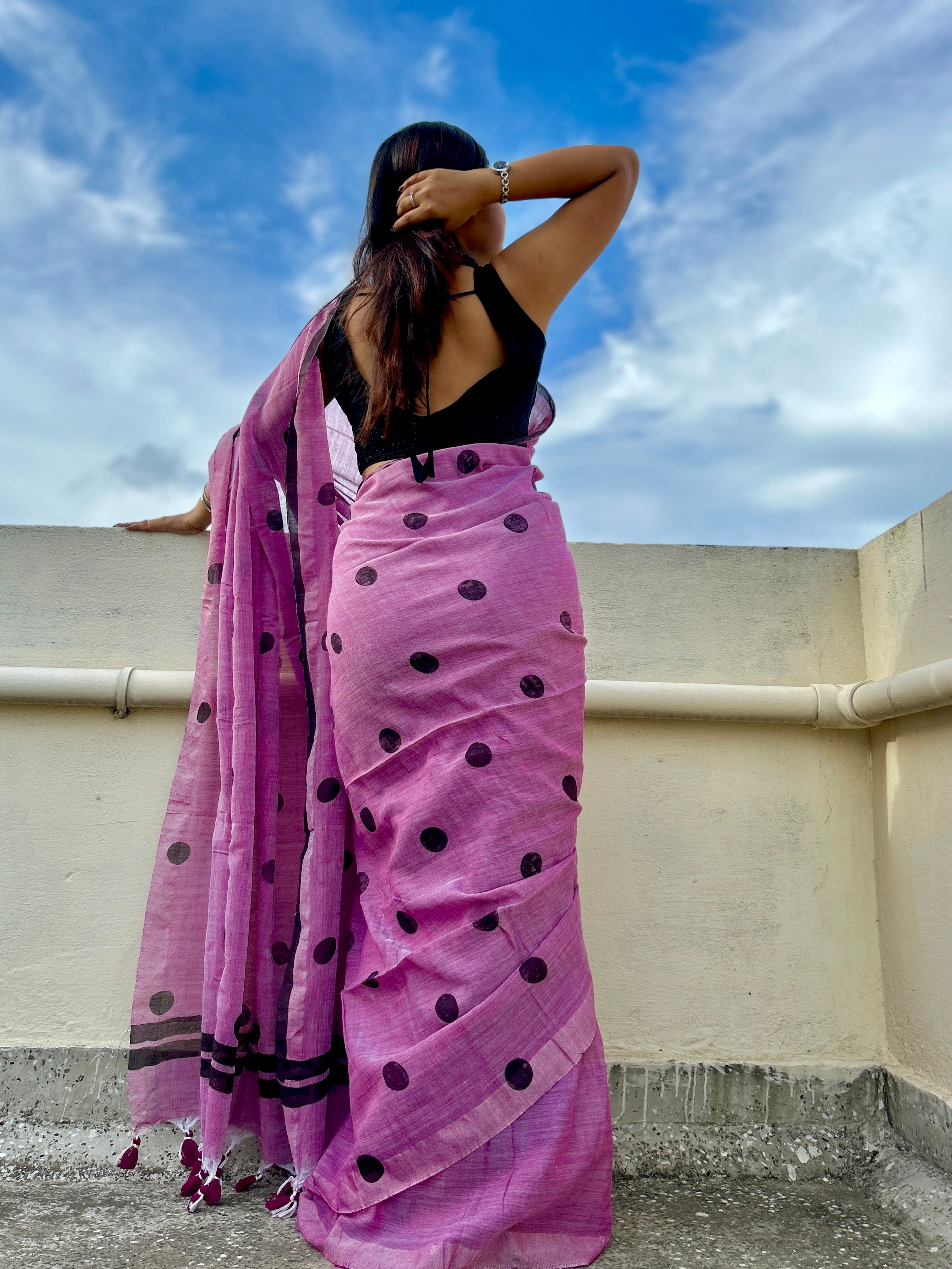 Polka Noir Mul Mul Saree