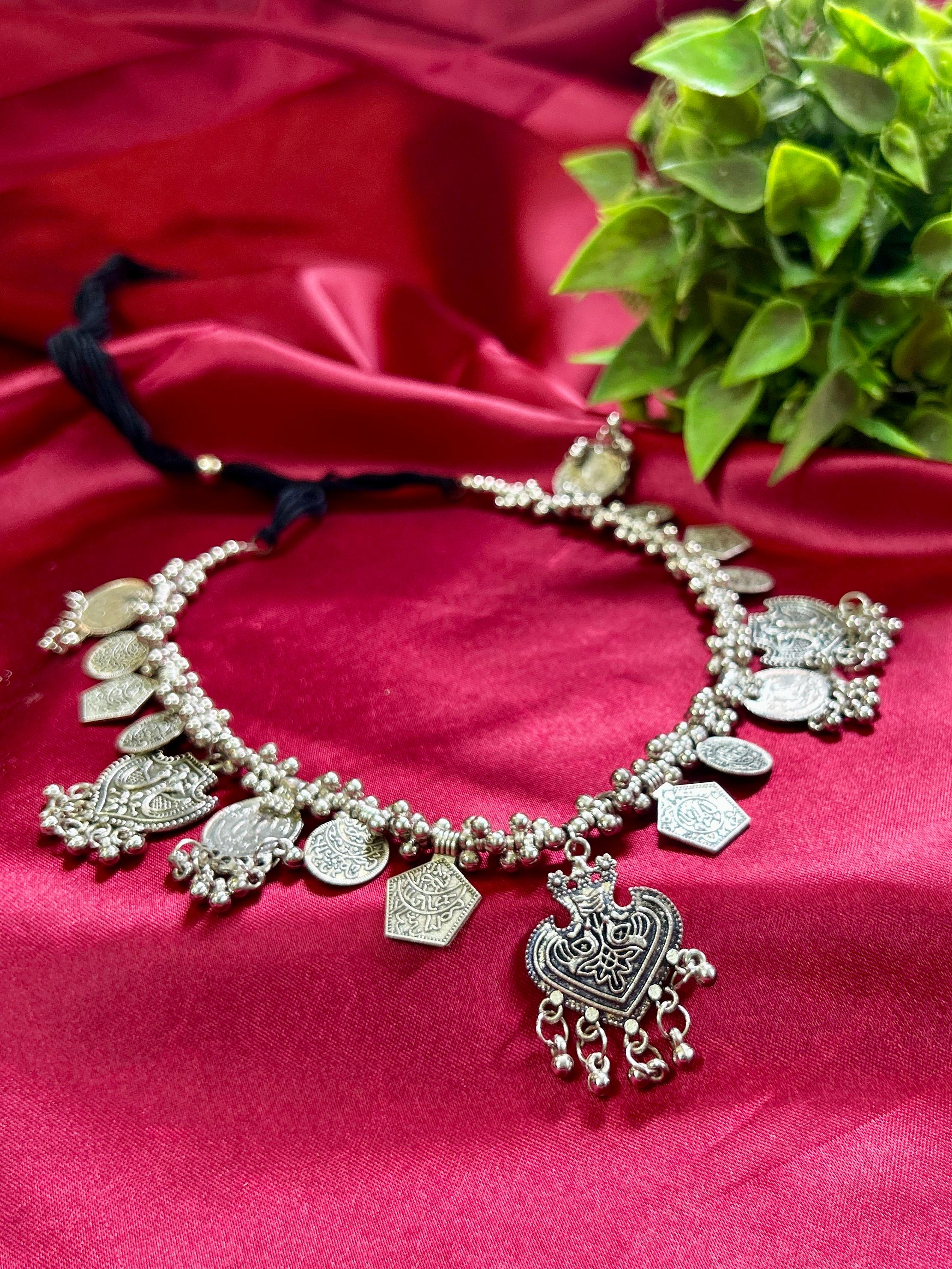 Vintage Coin Charn Oxidised Necklace