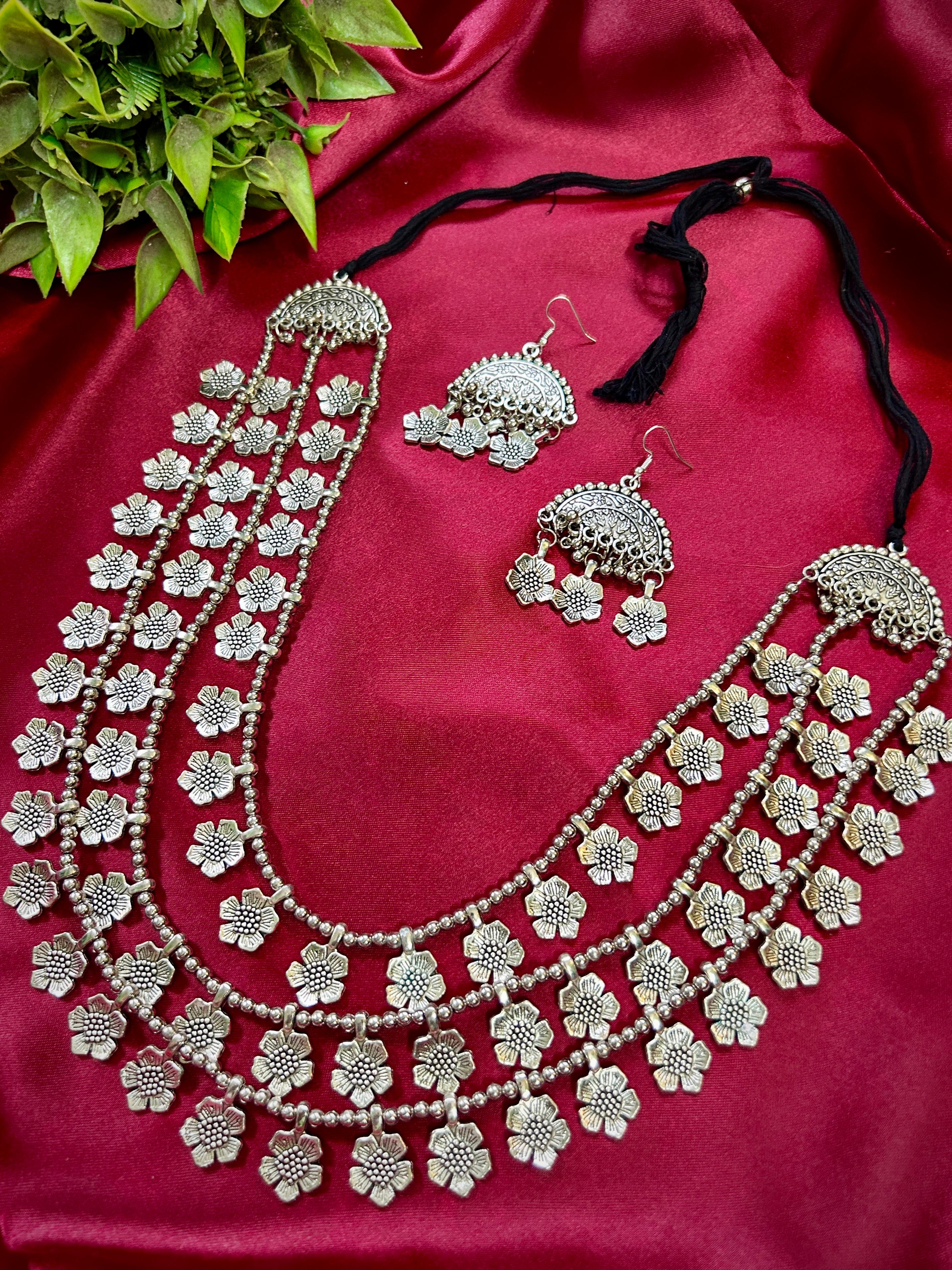 Majestic Glory Oxidised Necklace & Earrings Set