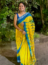 Sunset Breeze Handcrafted Tie-Dye Linen Saree