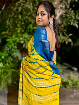 Sunset Breeze Handcrafted Tie-Dye Linen Saree