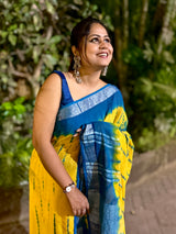 Sunset Breeze Handcrafted Tie-Dye Linen Saree