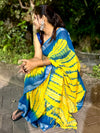 Sunset Breeze Handcrafted Tie-Dye Linen Saree