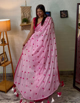 Pink Pop Featherlight Mulmul Saree